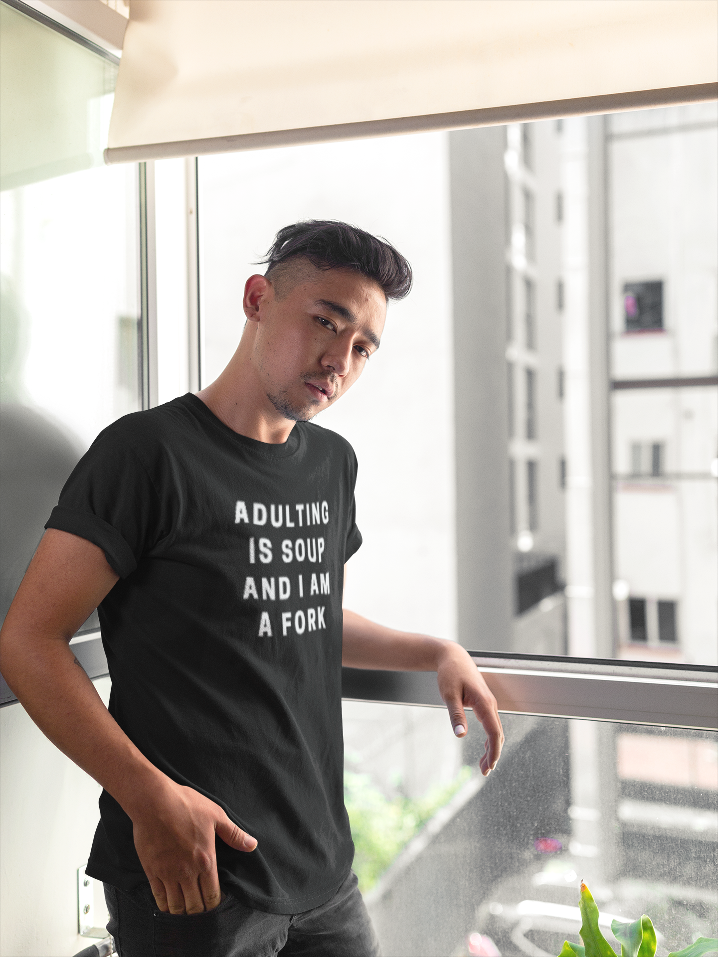 Men's Adulting Is Soup And I Am A Fork Black T-Shirt