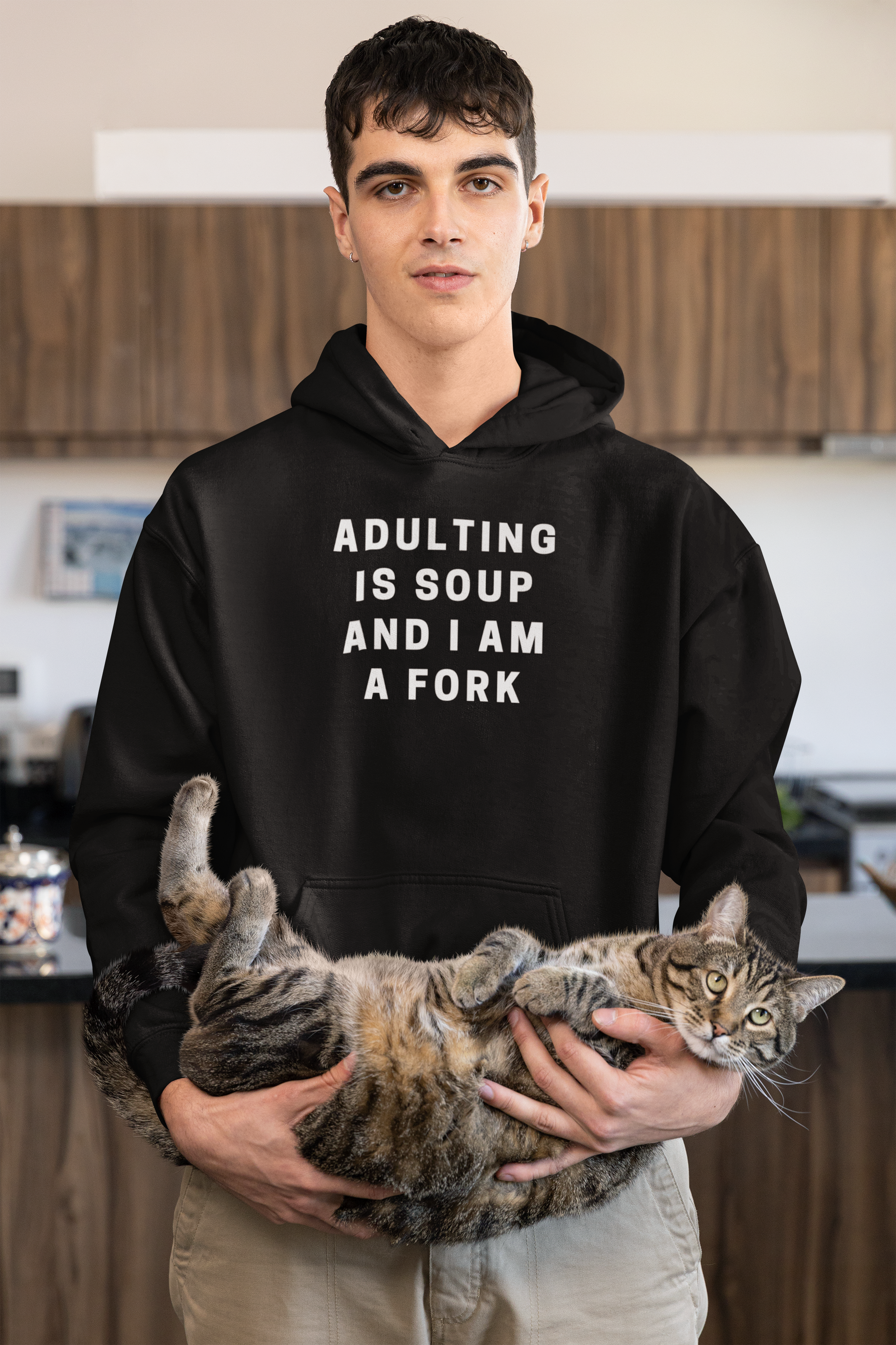 Men's Adulting Is Soup And I Am A Fork Black Hoodie