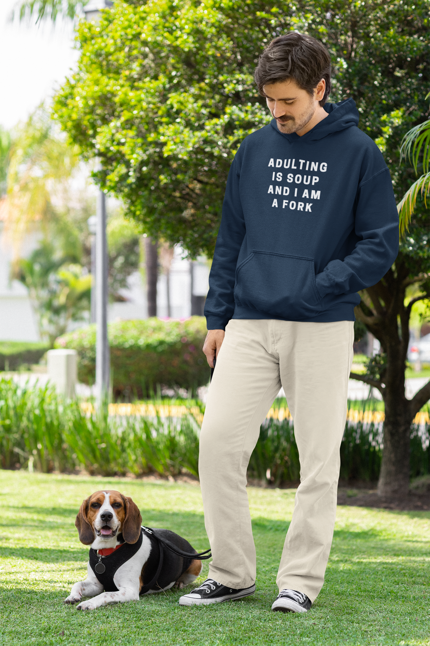 Men's Adulting Is Soup And I Am A Fork Blue Hoodie