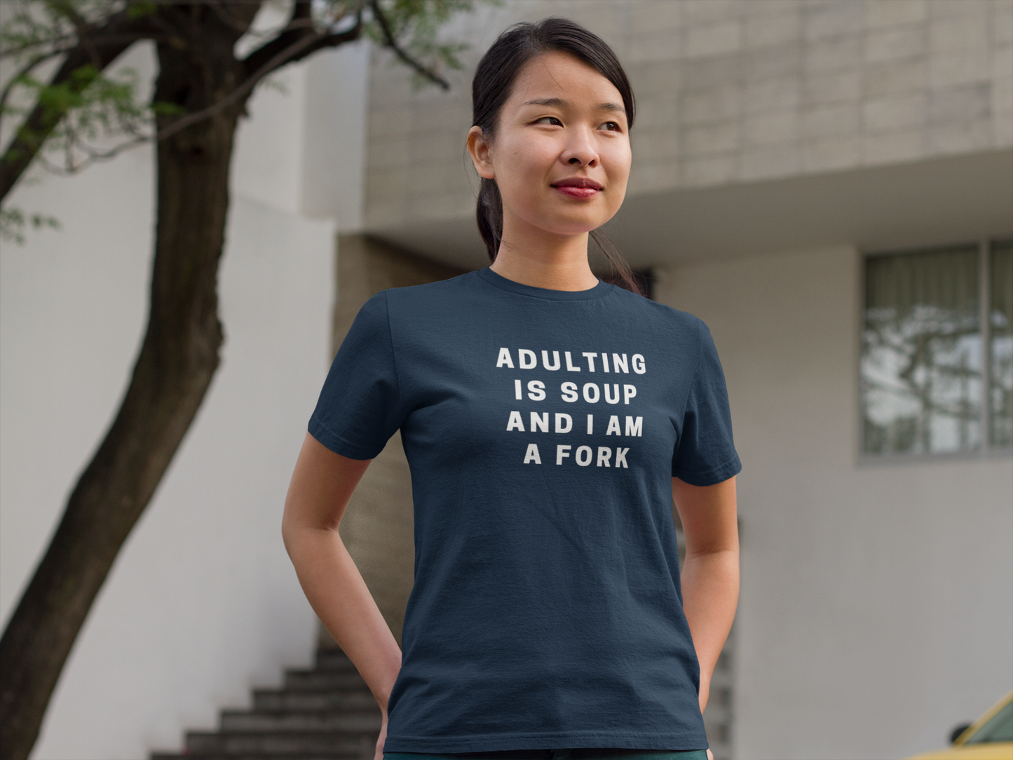 Women's Adulting Is Soup And I Am A Fork Blue T-Shirt