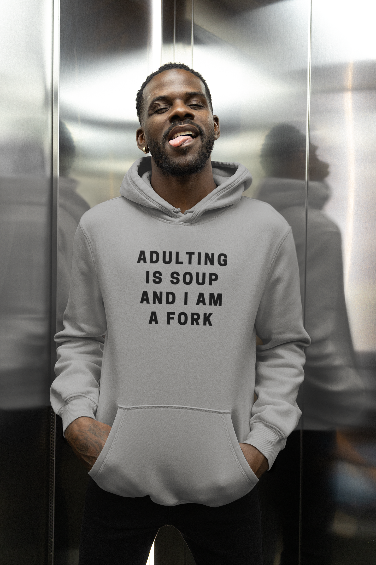 Men's Adulting Is Soup And I Am A Fork Gray Hoodie