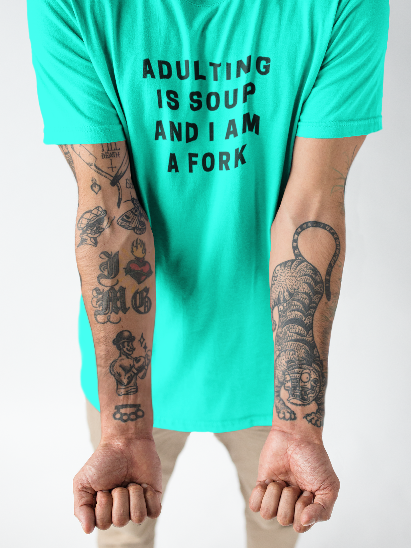 Men's Adulting Is Soup And I Am A Fork Mint Green T-Shirt
