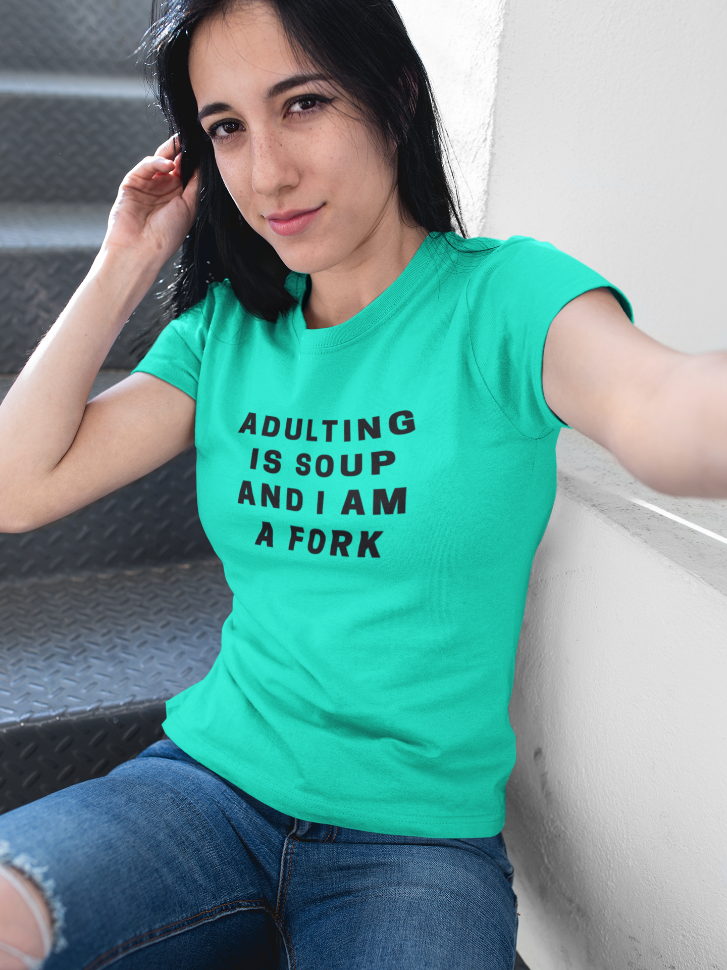 Women's Adulting Is Soup And I Am A Fork Mint Green T-Shirt