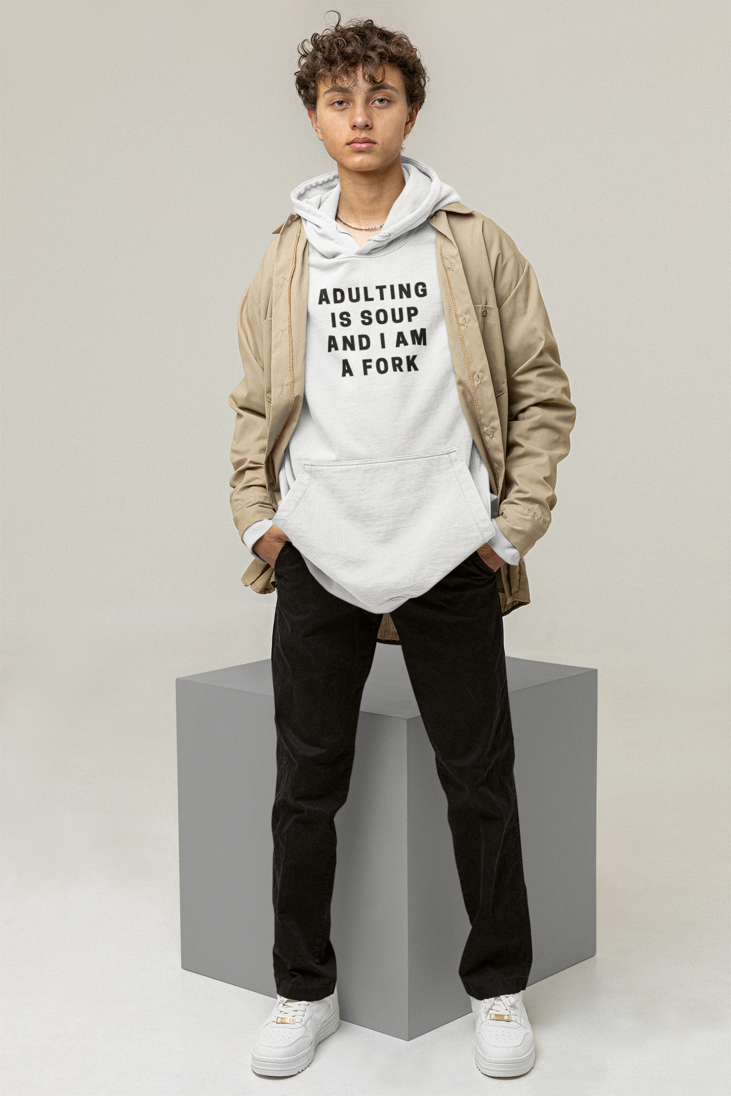 Men's Adulting Is Soup And I Am A Fork White Hoodie