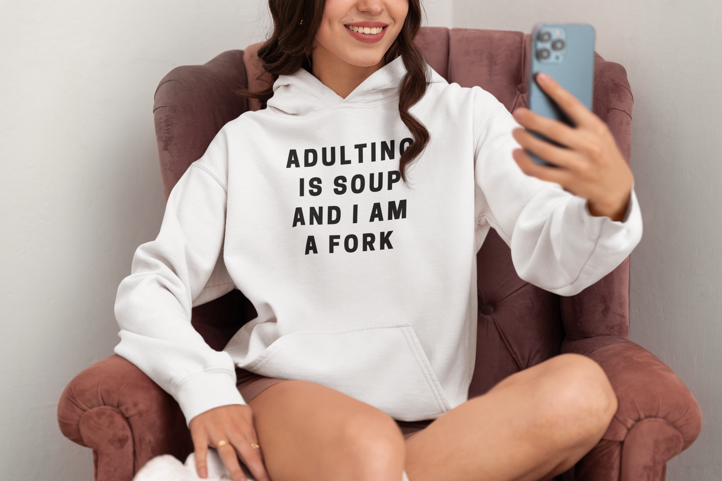 Women's Adulting Is Soup And I Am A Fork White Hoodie