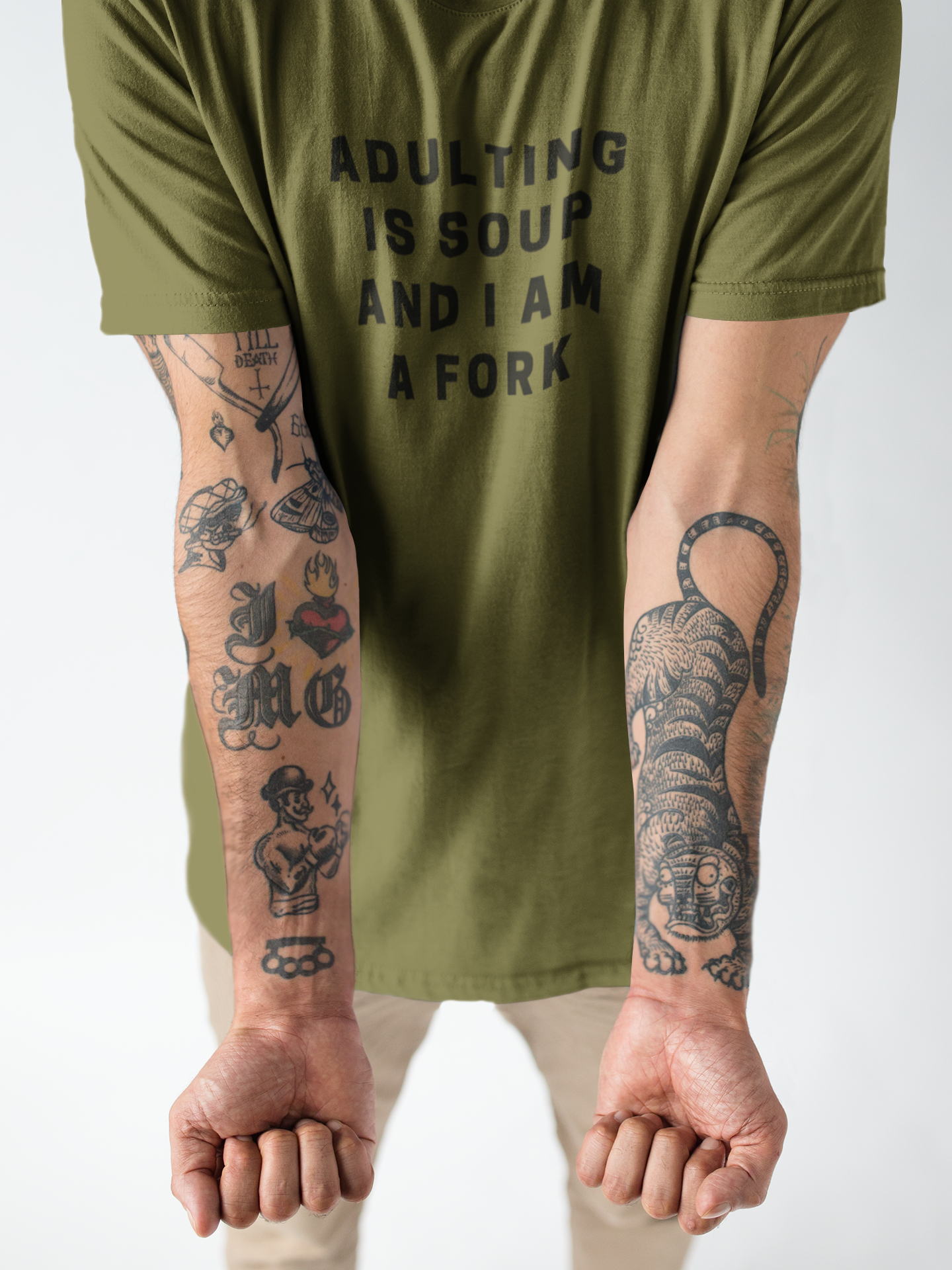 Men's Adulting Is Soup And I Am A Fork Green T-Shirt