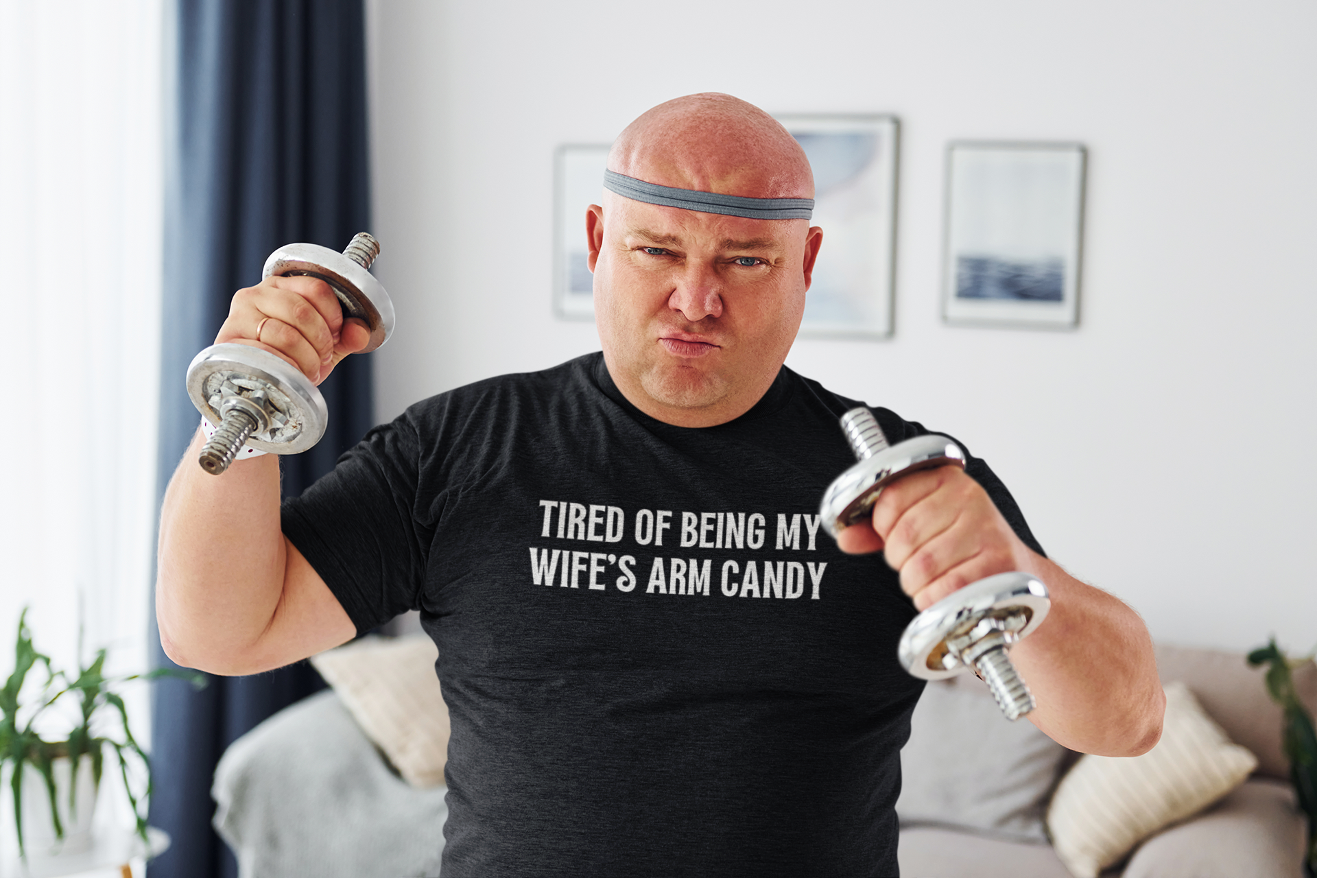 Men's Tired Of Being My Wife's Arm Candy Black T-Shirt