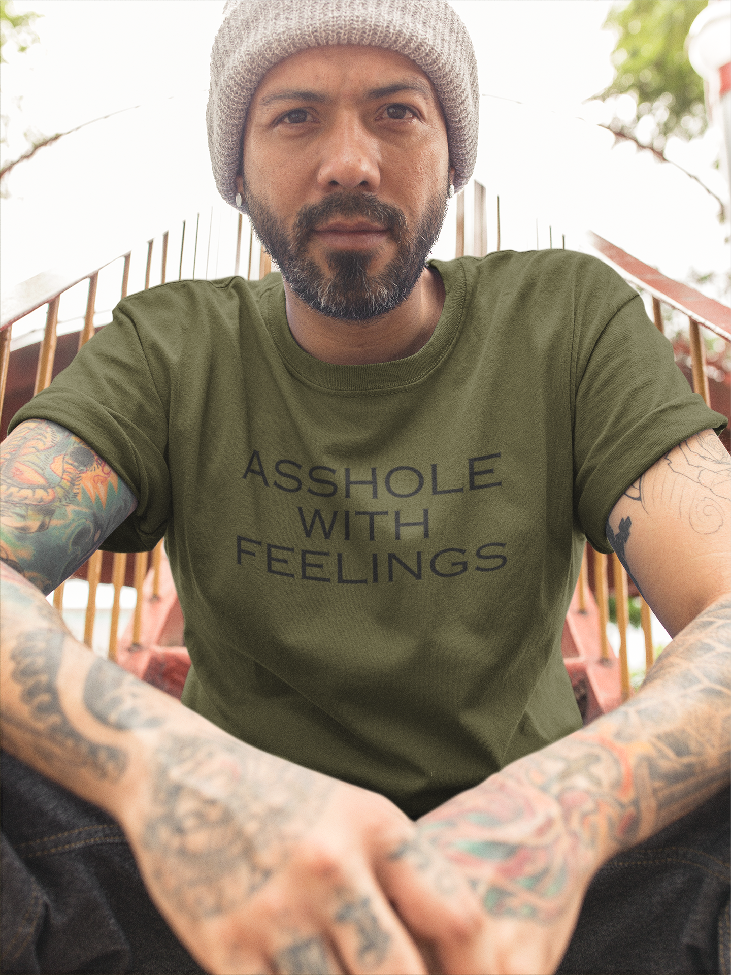 Men's Asshole With Feelings Green T-Shirt