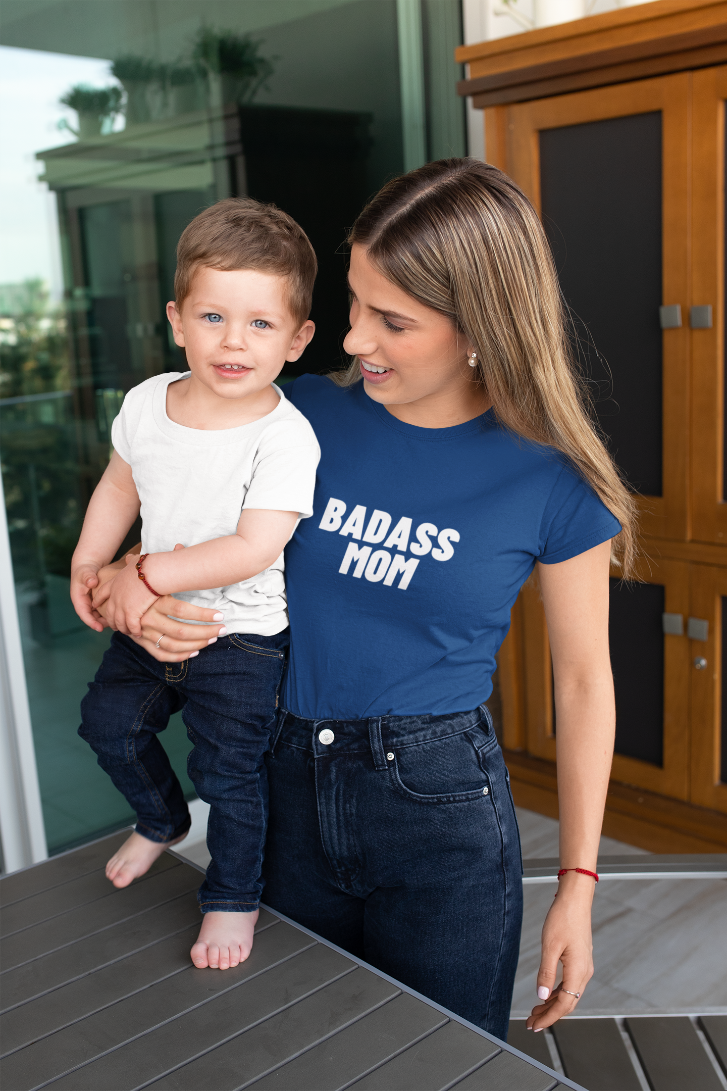 Women's Badass Mom Blue T-Shirt