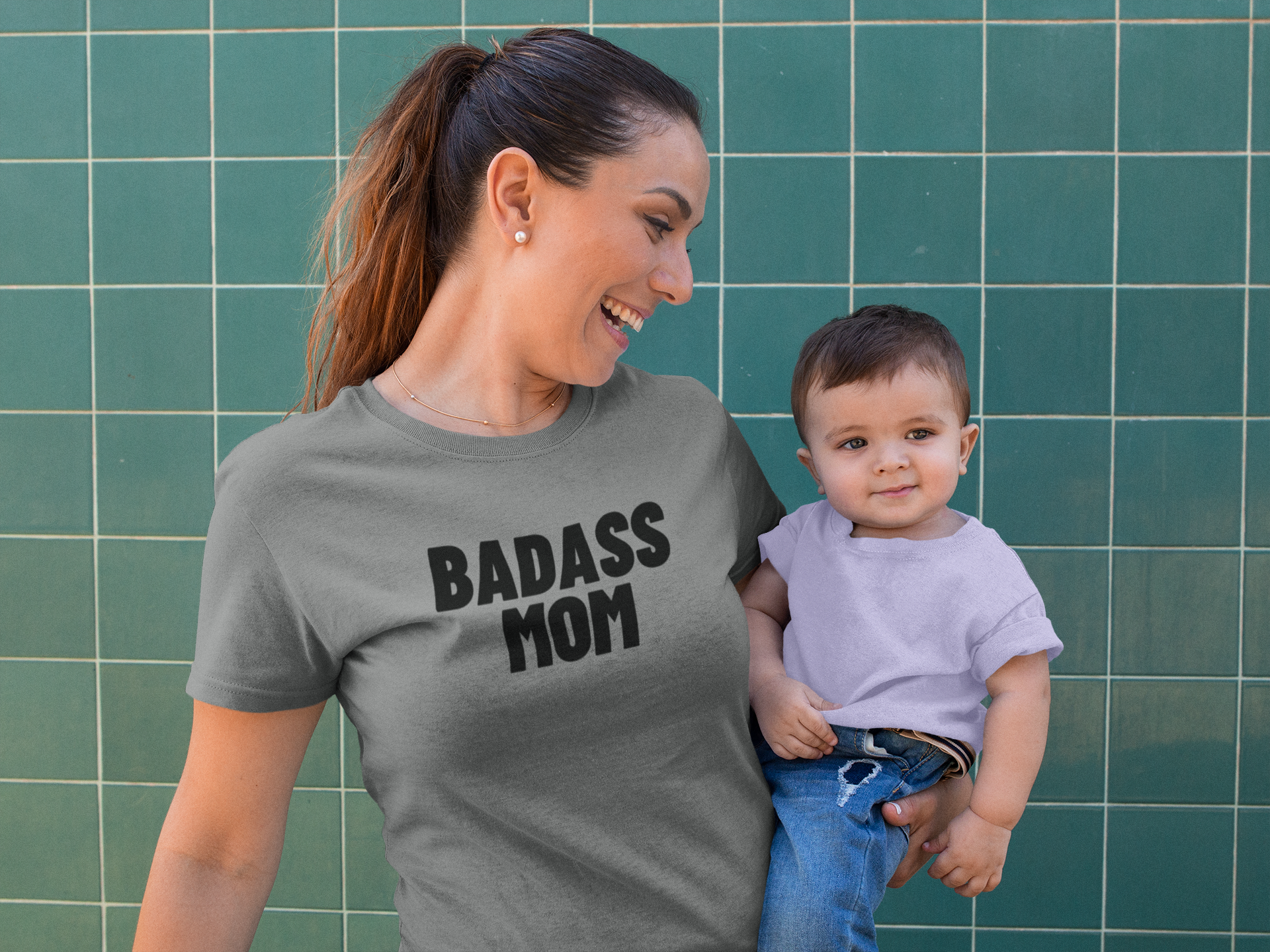 Women's Badass Mom Grey T-Shirt