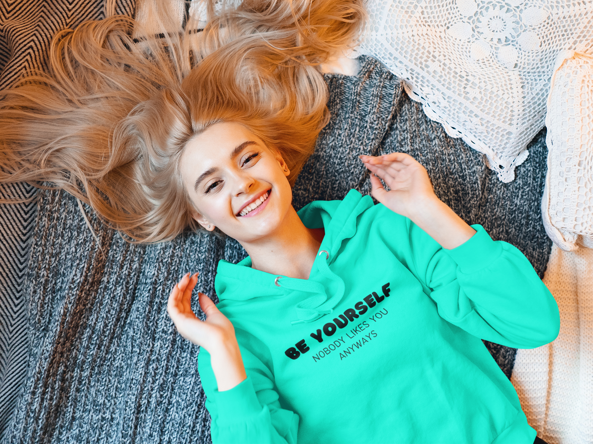 Women's Be Yourself Nobody Like You Anyways Mint Green Hoodie