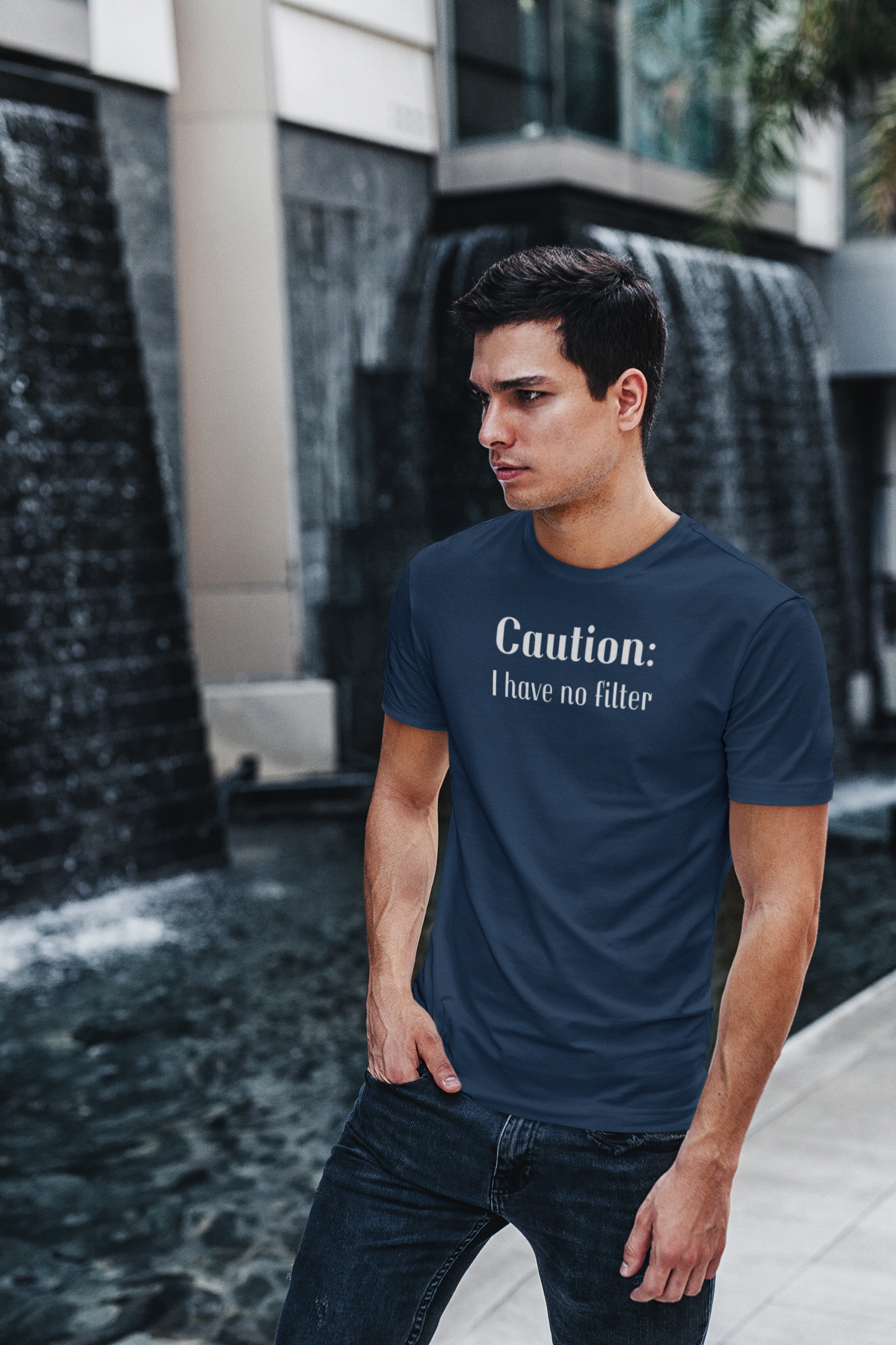 Men's Caution I Have No Filter Blue T-Shirt