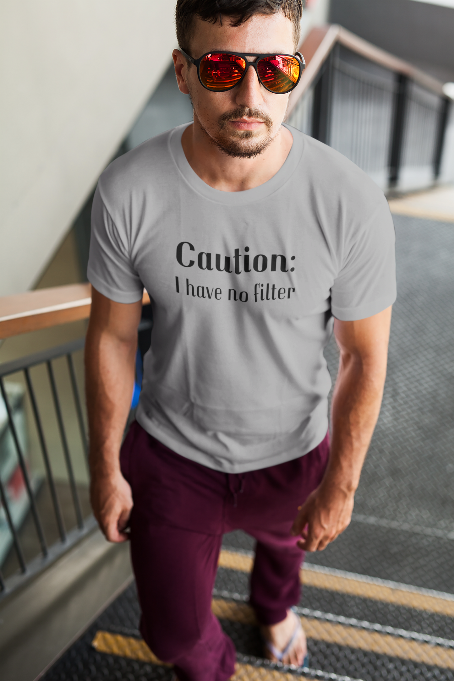 Men's Caution I Have No Filter Grey T-Shirt