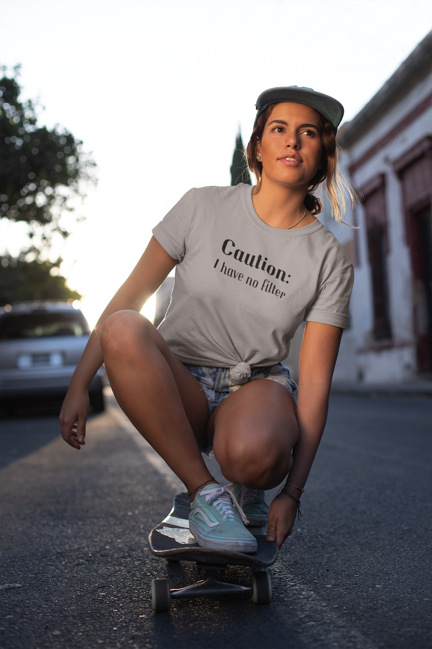 Women's Caution I Have No Filter Grey T-Shirt