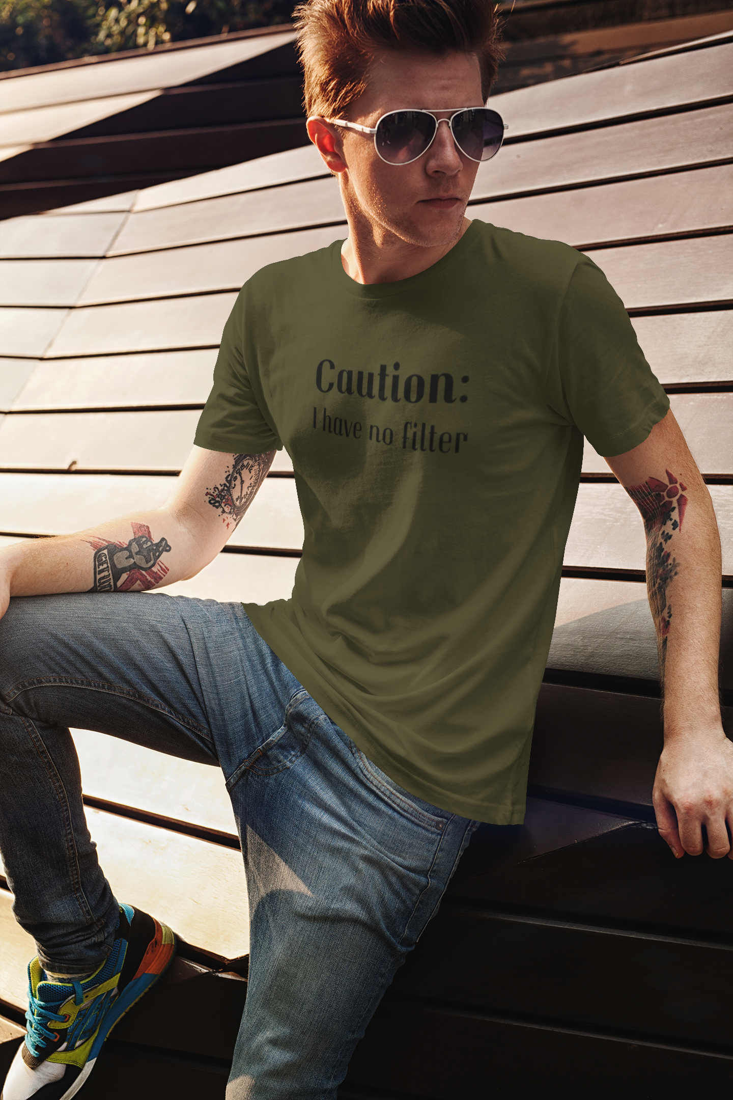 Men's Caution I Have No Filter Green T-Shirt