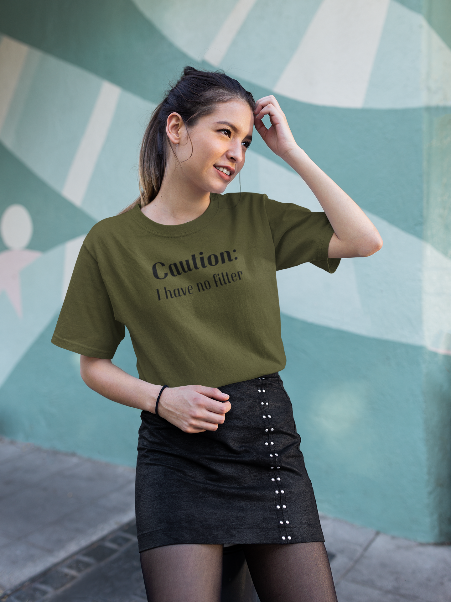Women's Caution I Have No Filter Green T-Shirt