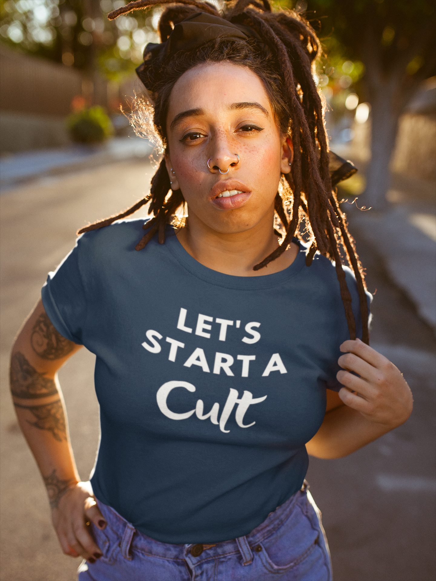 Women's Let's Start A Cult Blue T-Shirt