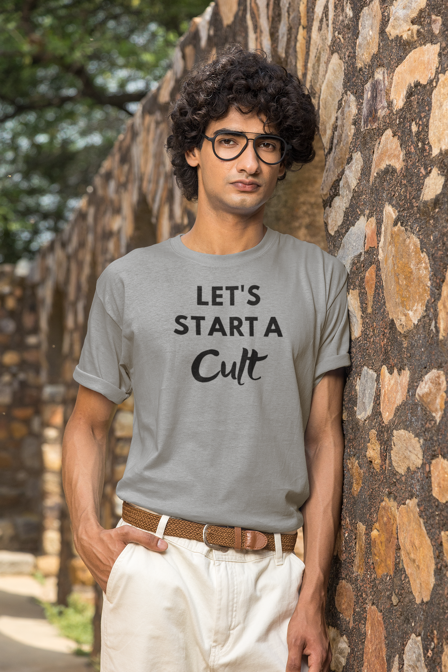 Men's Let's Start A Cult Grey T-Shirt