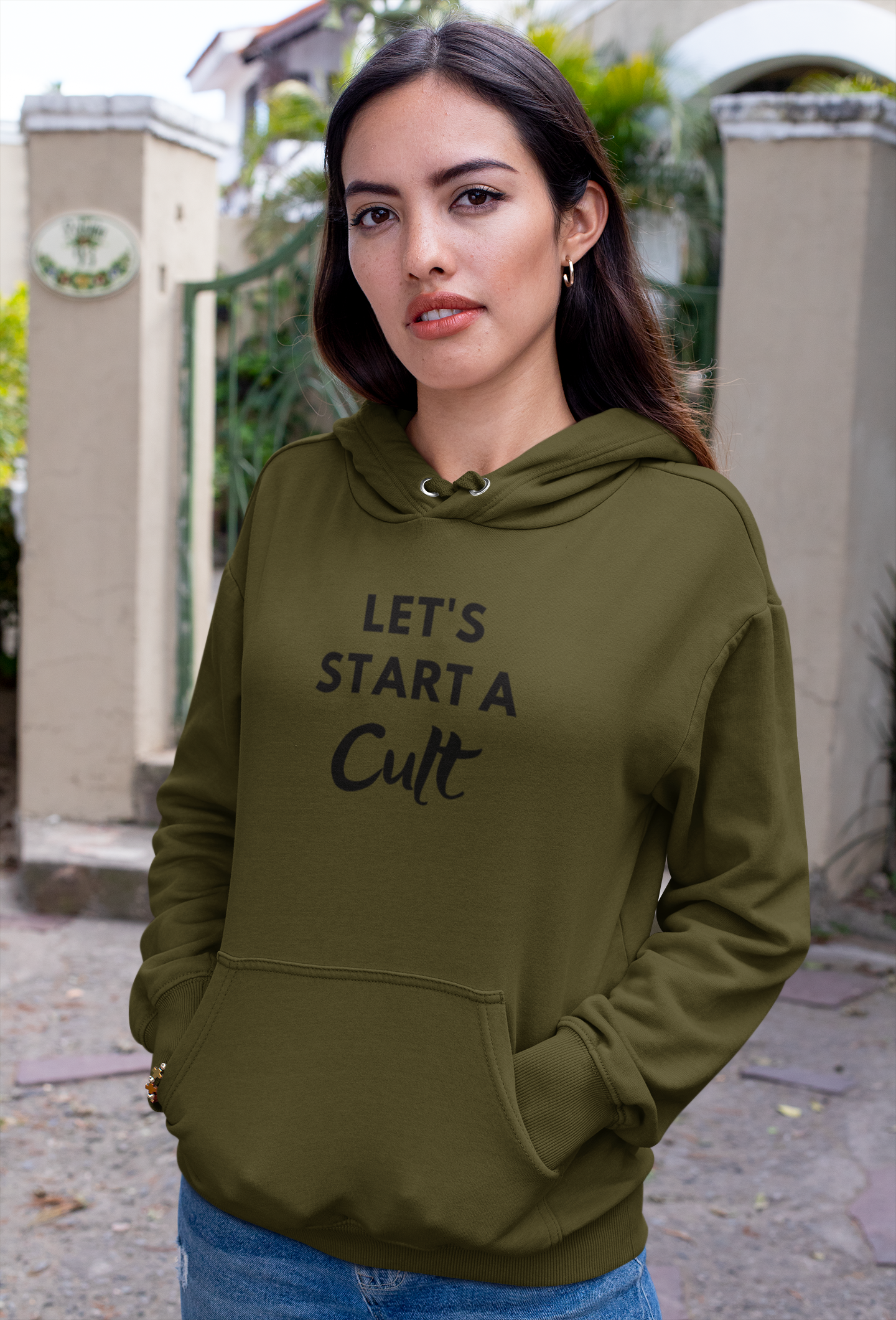 Women's Let's Start A Cult Green Hoodie
