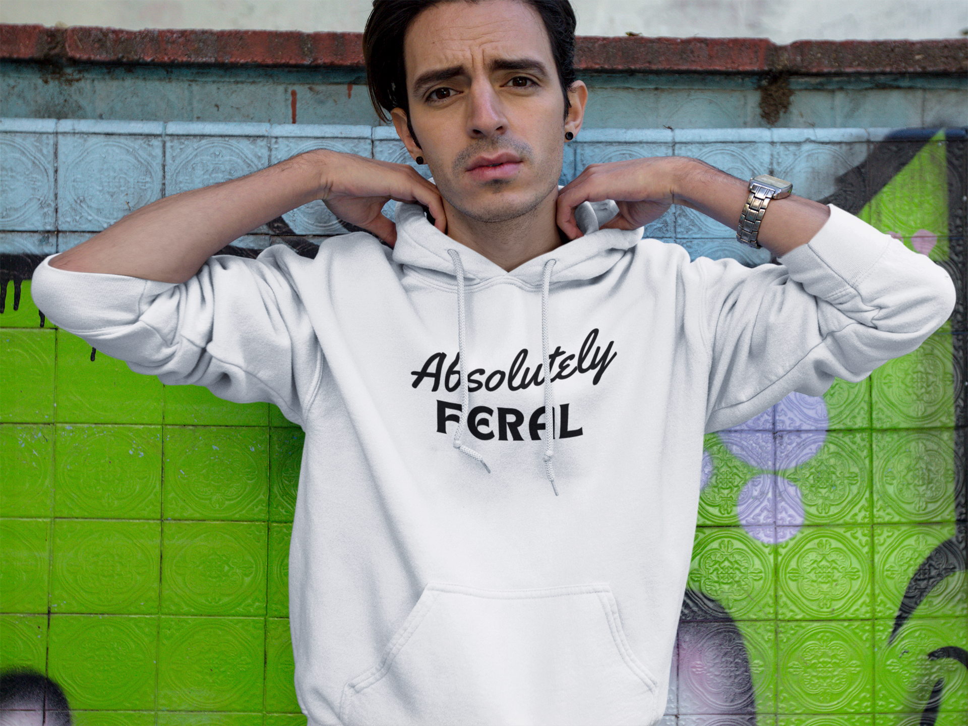 Men's Absolutely Feral White Hoodie
