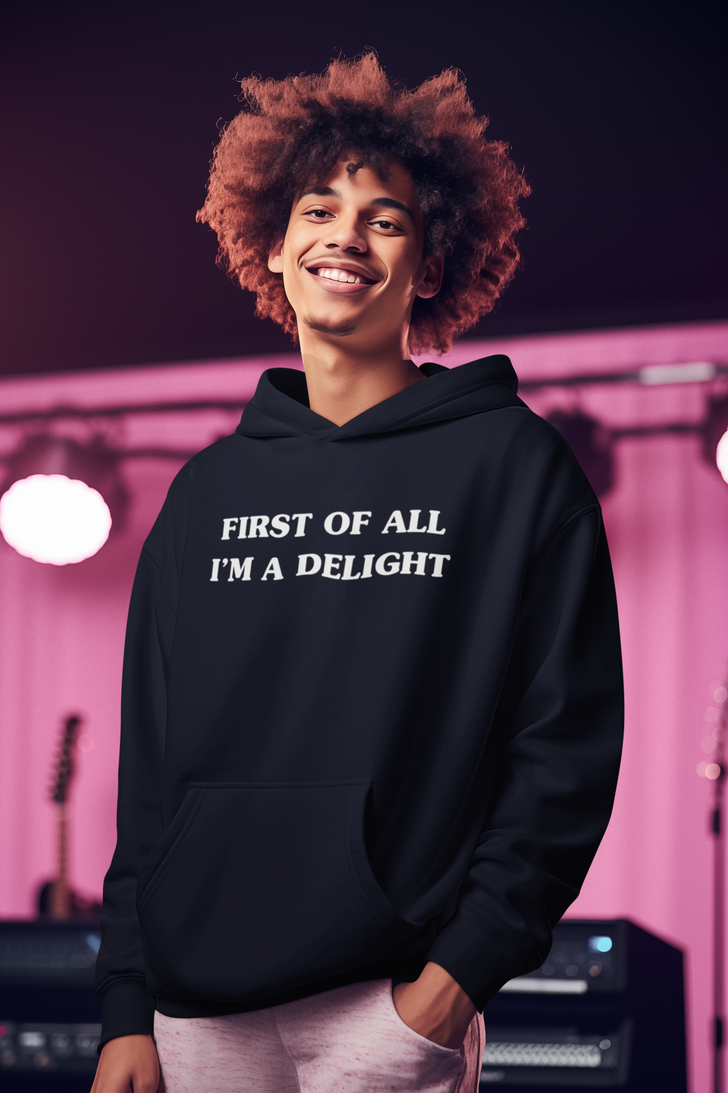 Men's First Of All I'm A Delight Black Hoodie