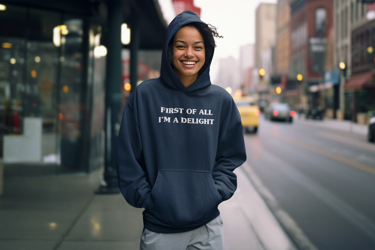 Women's First Of All I'm A Delight Blue Hoodie