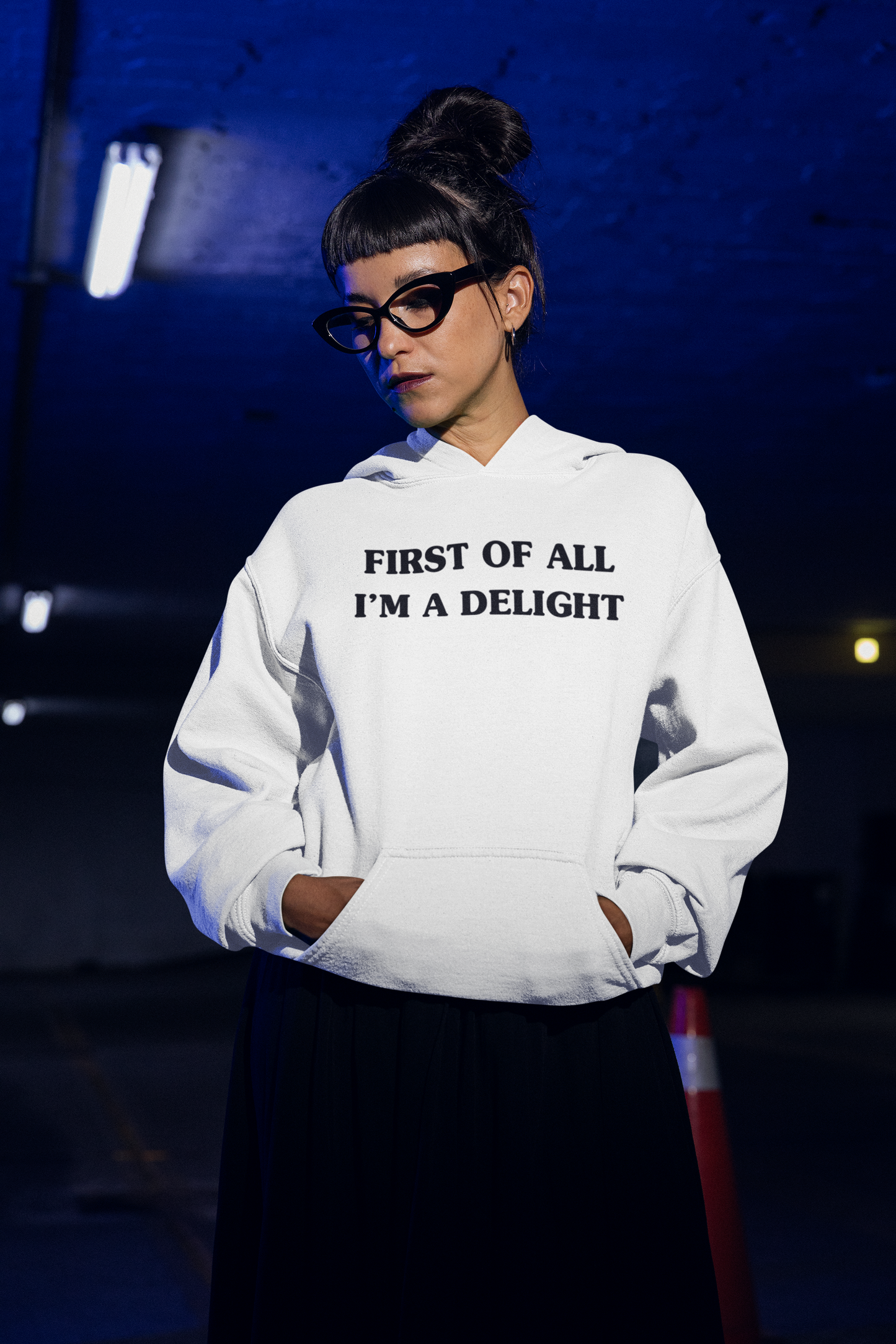 Women's First Of All I'm A Delight White Hoodie