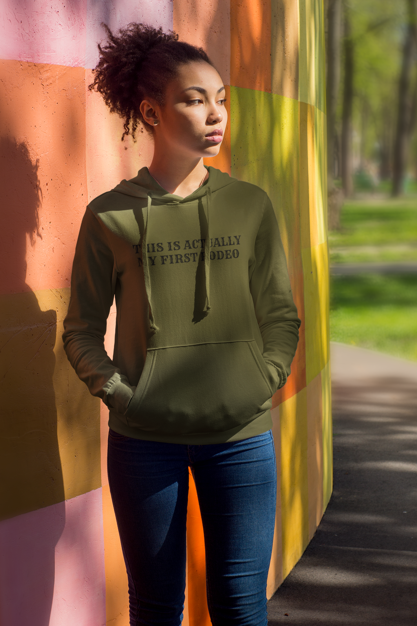Women's This Is Actually My First Rodeo Green Hoodie