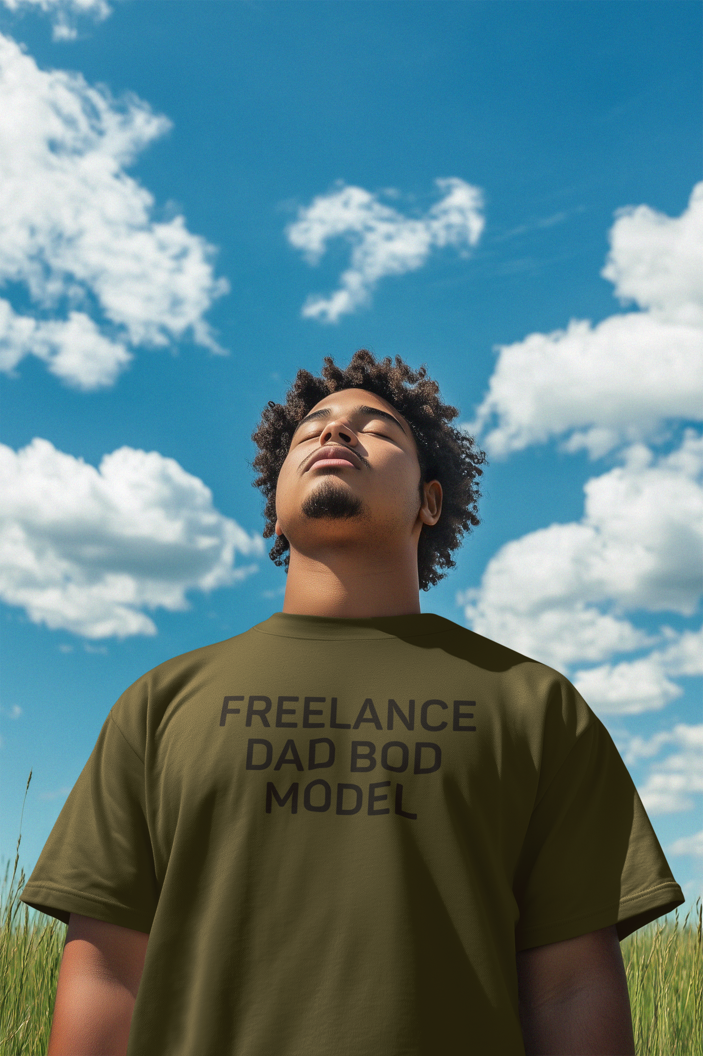 Men's Freelance Dad Bod Model Green Tee