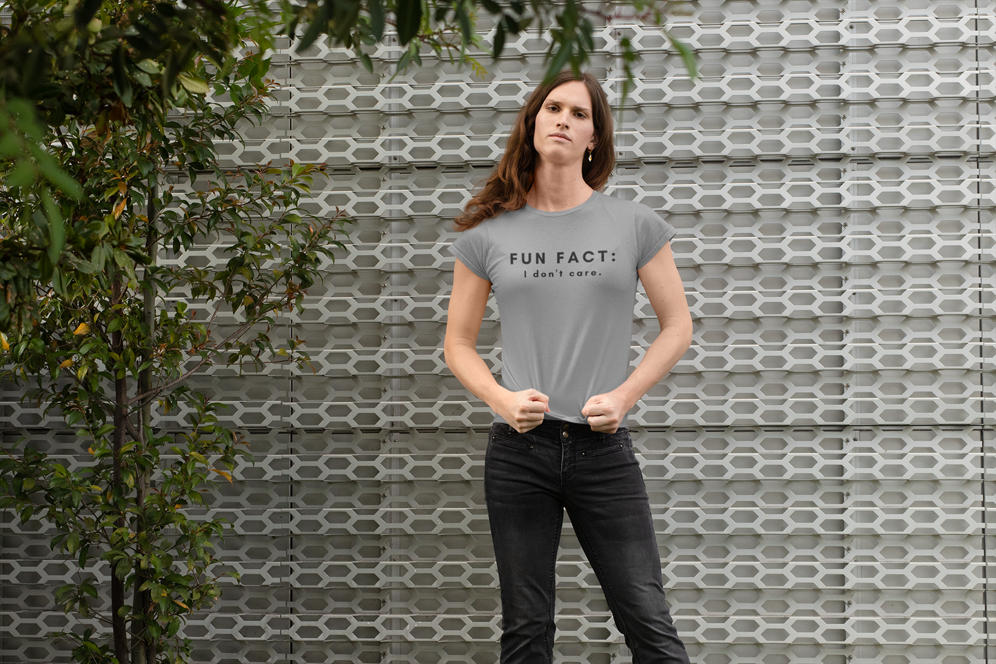 Women's Fun Fact: I Don't Care Grey T-Shirt