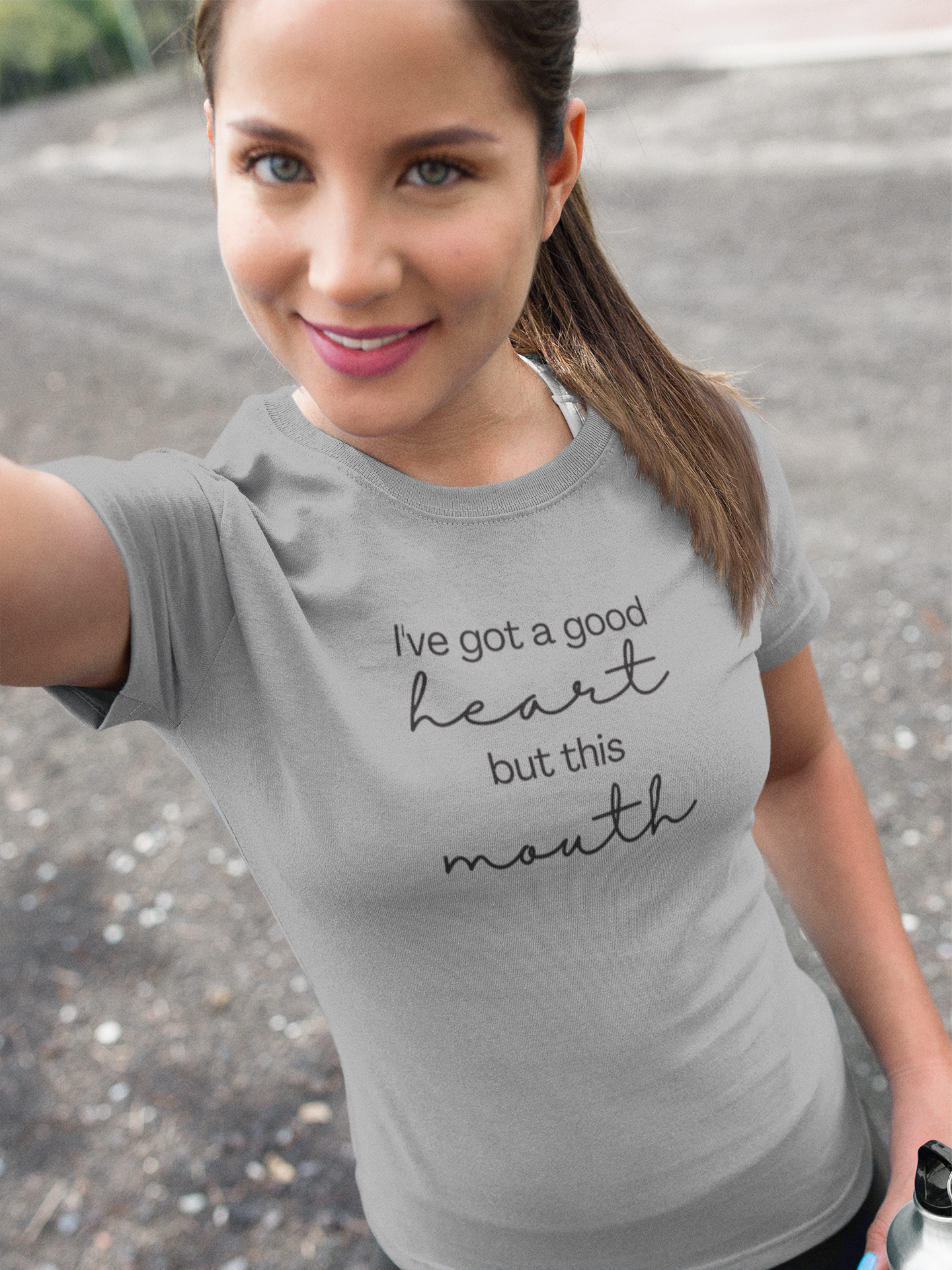 Women's I've Got A Good Heart But This Mouth Grey T-Shirt