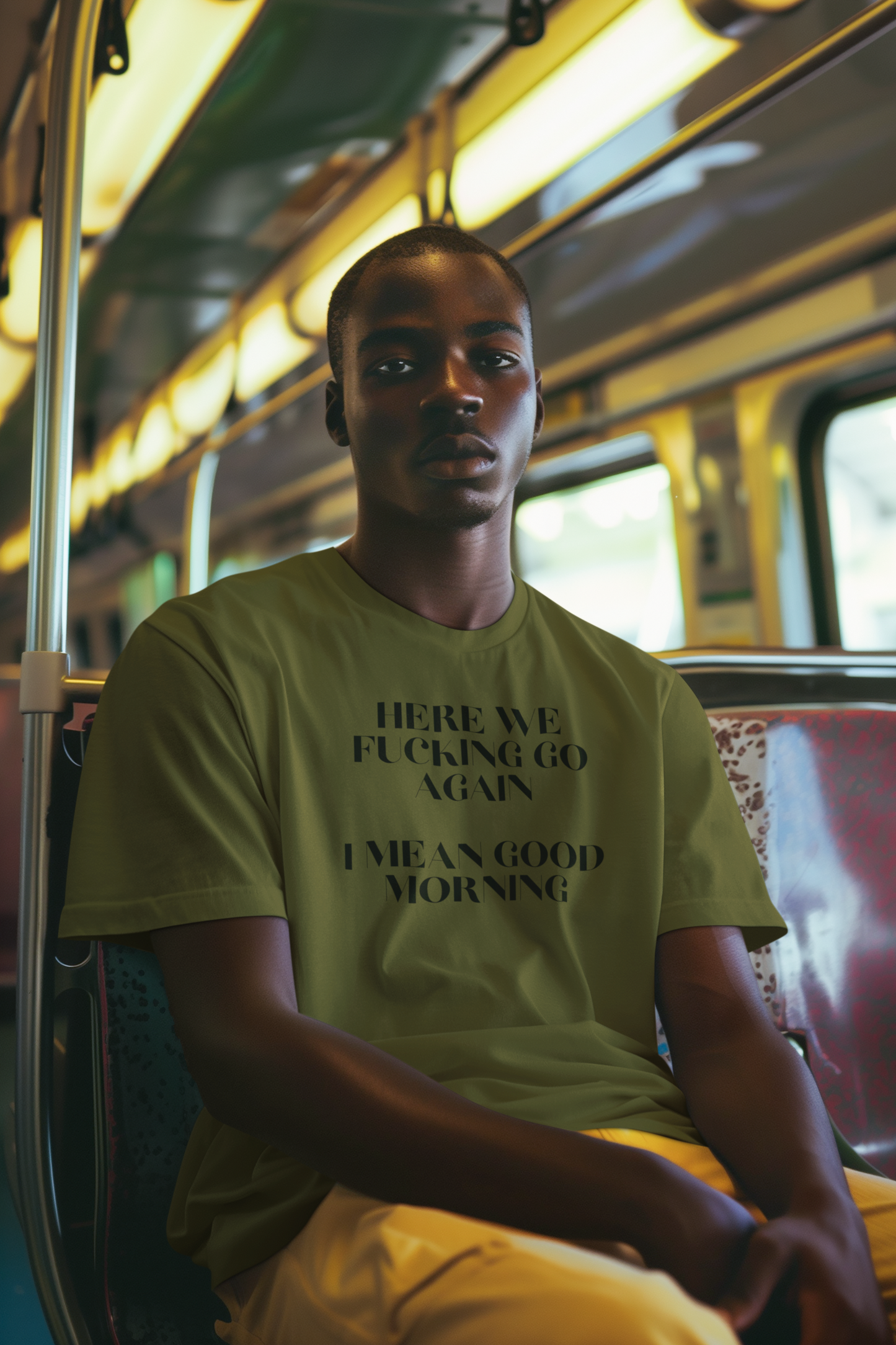 Men's Here We Fucking Go Again I Mean Good Morning Green T-Shirt
