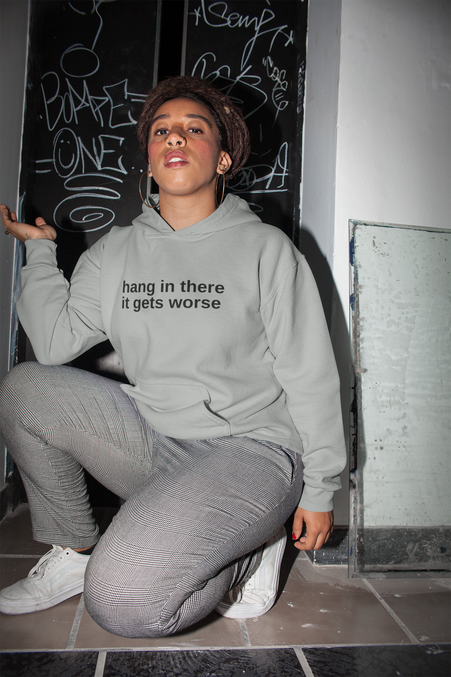 Women's Hang In There It Gets Worse Grey Hoodie