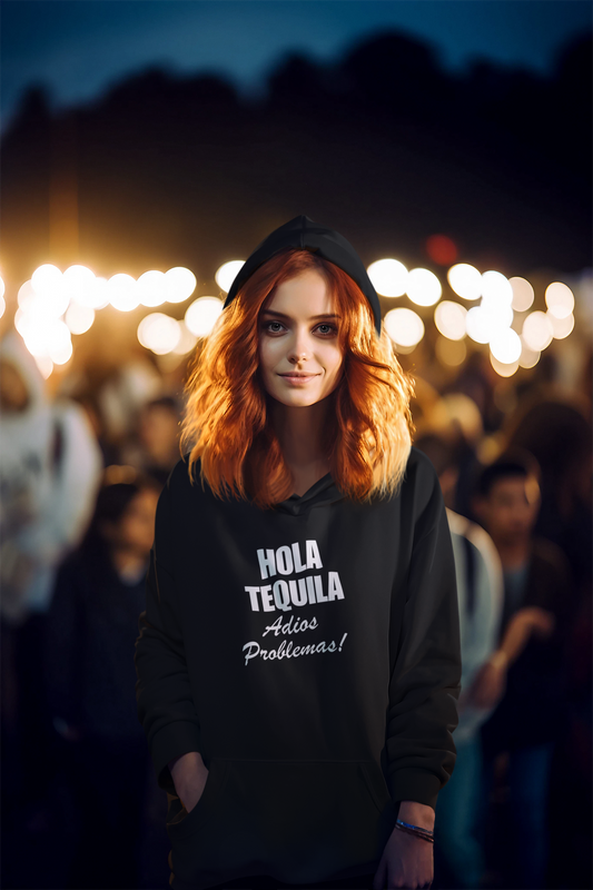 Women's Hola Tequila Adios Problemas Black Hoodie