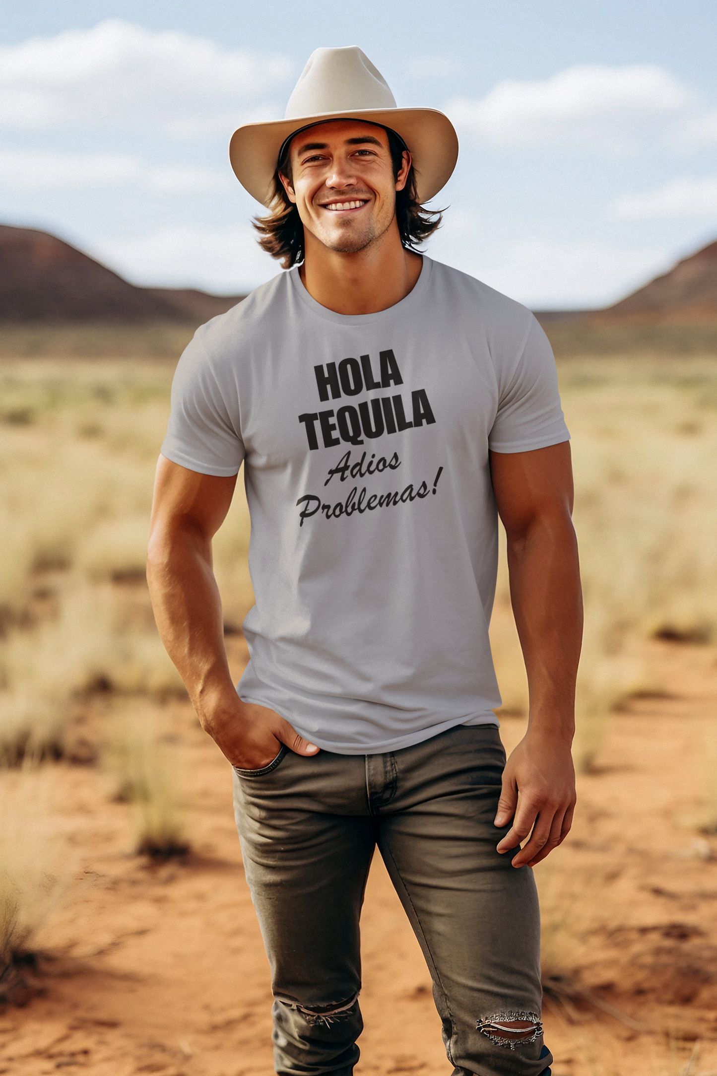 Men's Hola Tequila Adios Problemas Grey T-Shirt