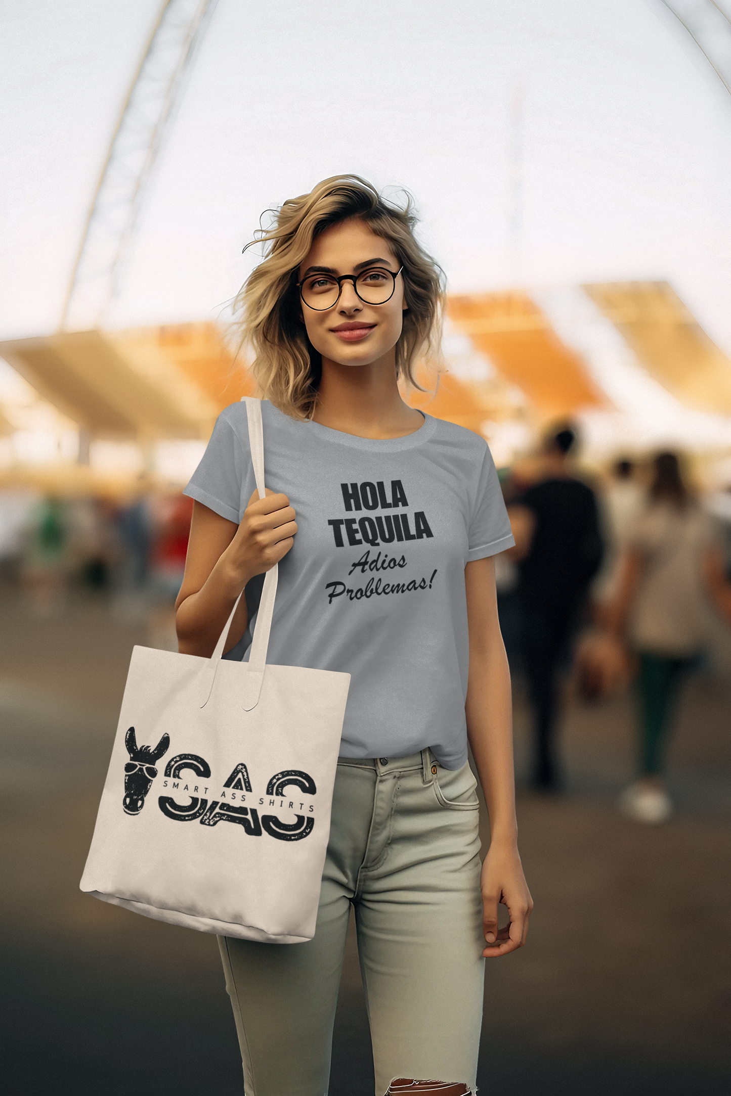 Women's Hola Tequila Adios Problemas Grey T-Shirt