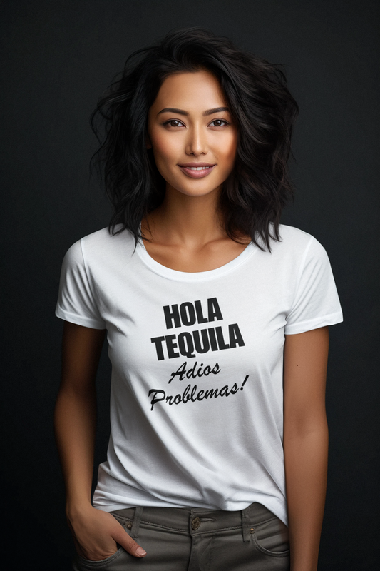 Women's Hola Tequila Adios Problemas White T-Shirt