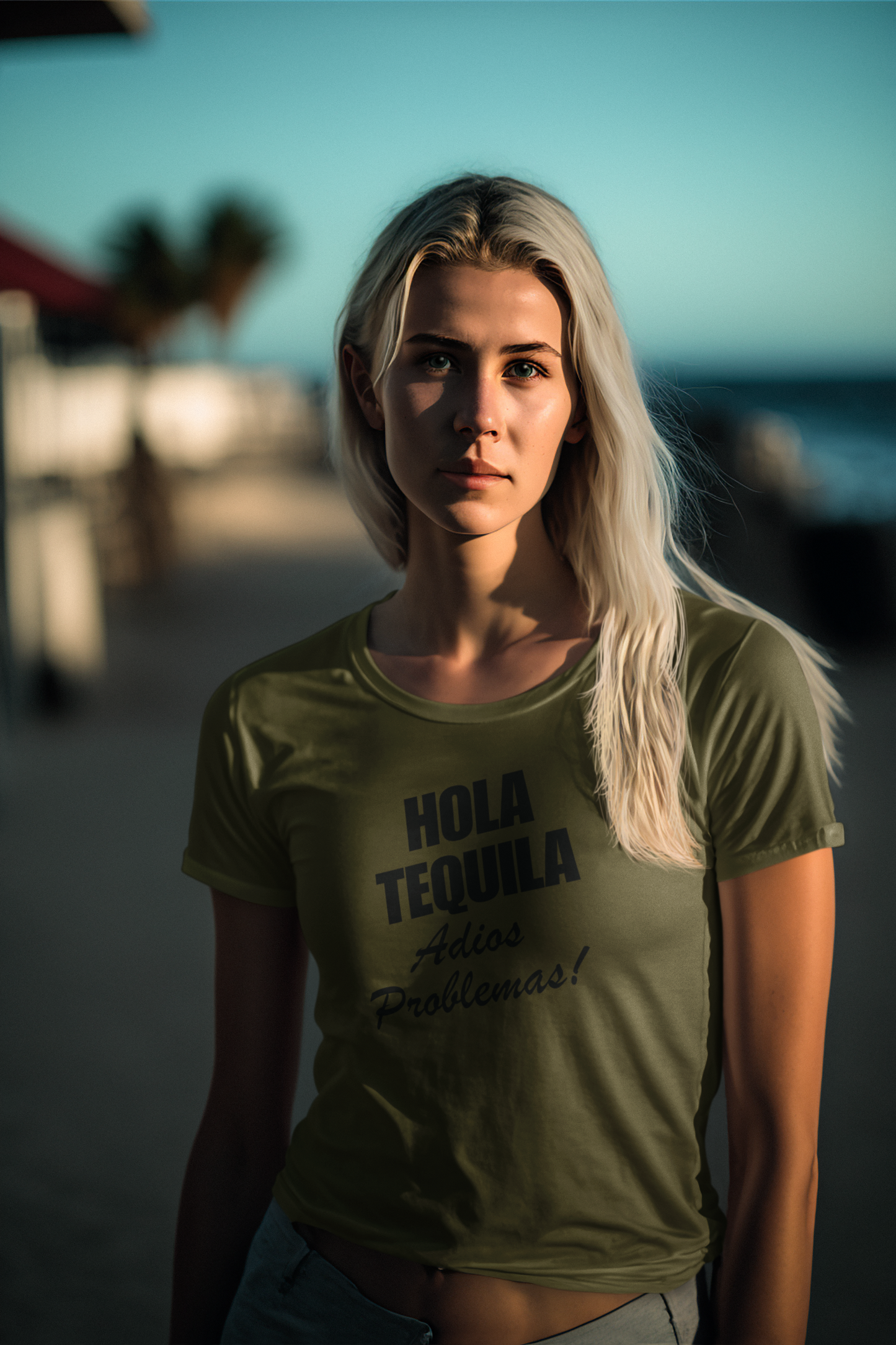Women's Hola Tequila Adios Problemas Green T-Shirt