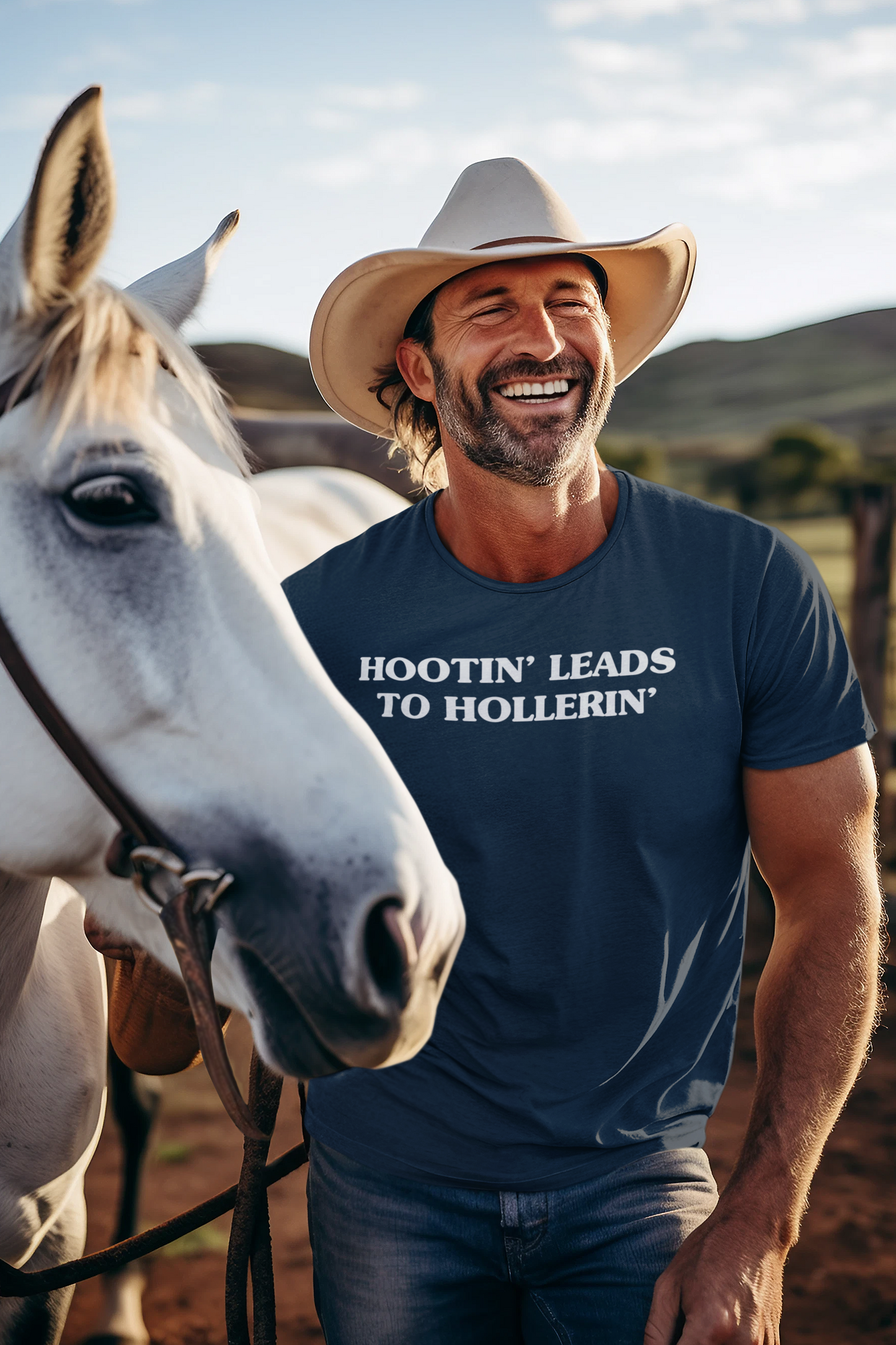Men's Hootin' Leads To Hollerin' Blue T-Shirt