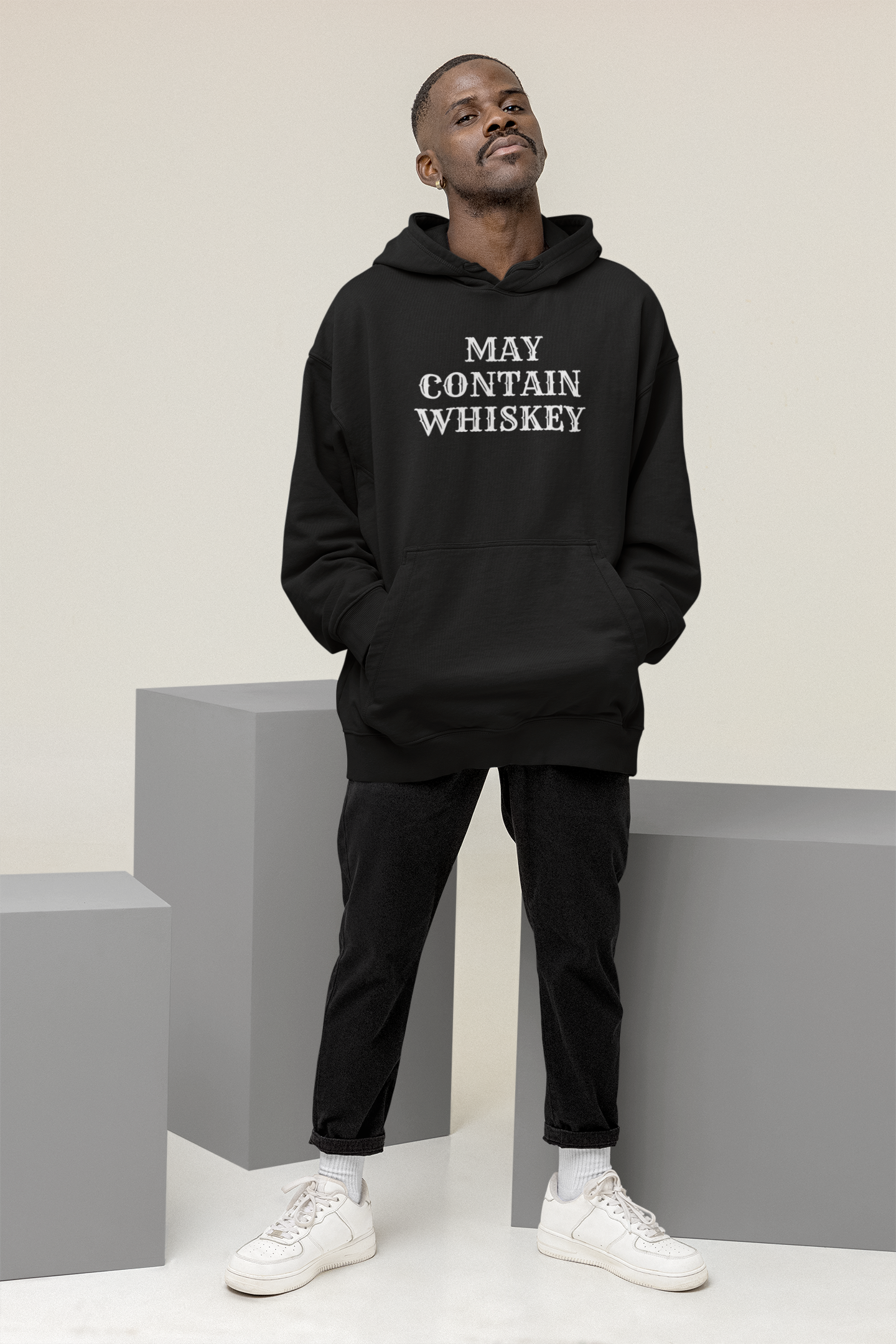 Men's May Contain Whiskey Black Hoodie