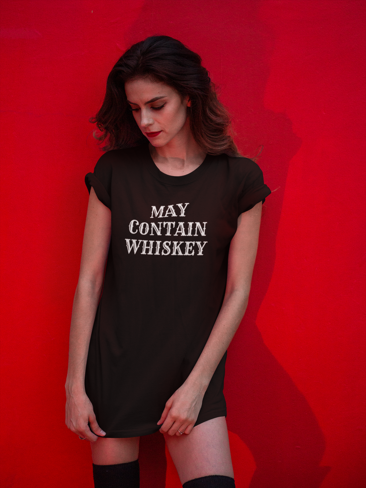 Women's May Contain Whiskey Black T-Shirt