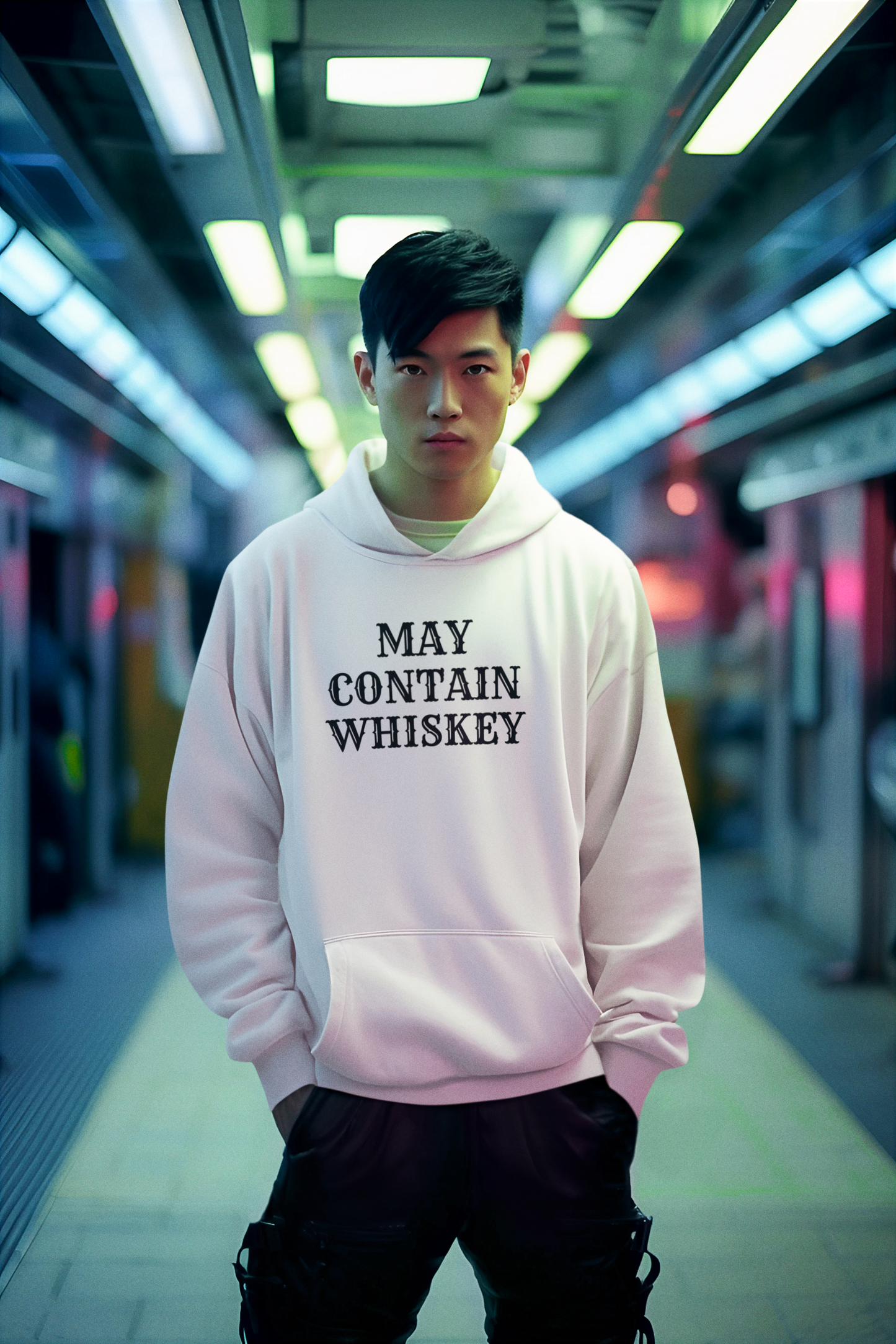 Men's May Contain Whiskey White Hoodie
