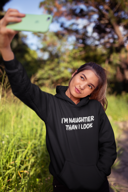 Women's I'm Naughtier Than I Look Black Hoodie