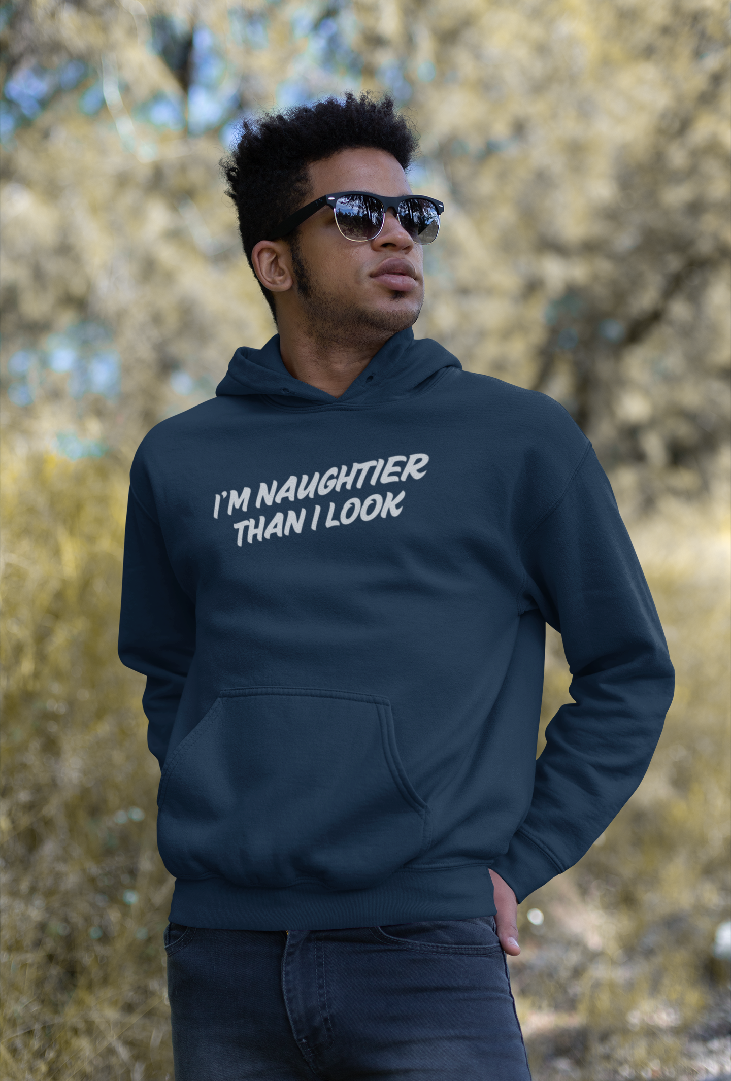 Men's I'm Naughtier Than I Look Blue Hoodie