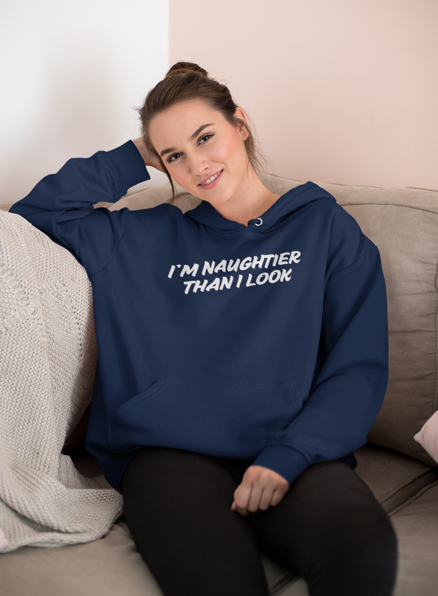 Women's I'm Naughtier Than I Look Blue Hoodie
