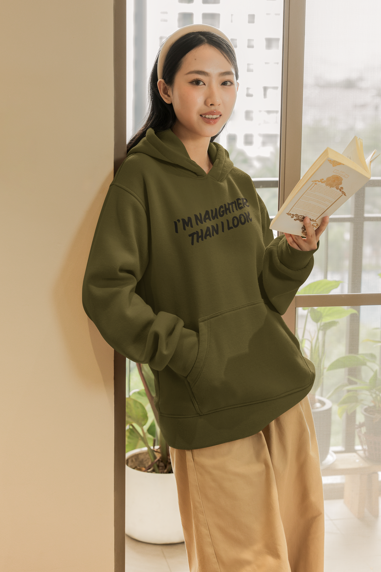 Women's I'm Naughtier Than I Look Green Hoodie