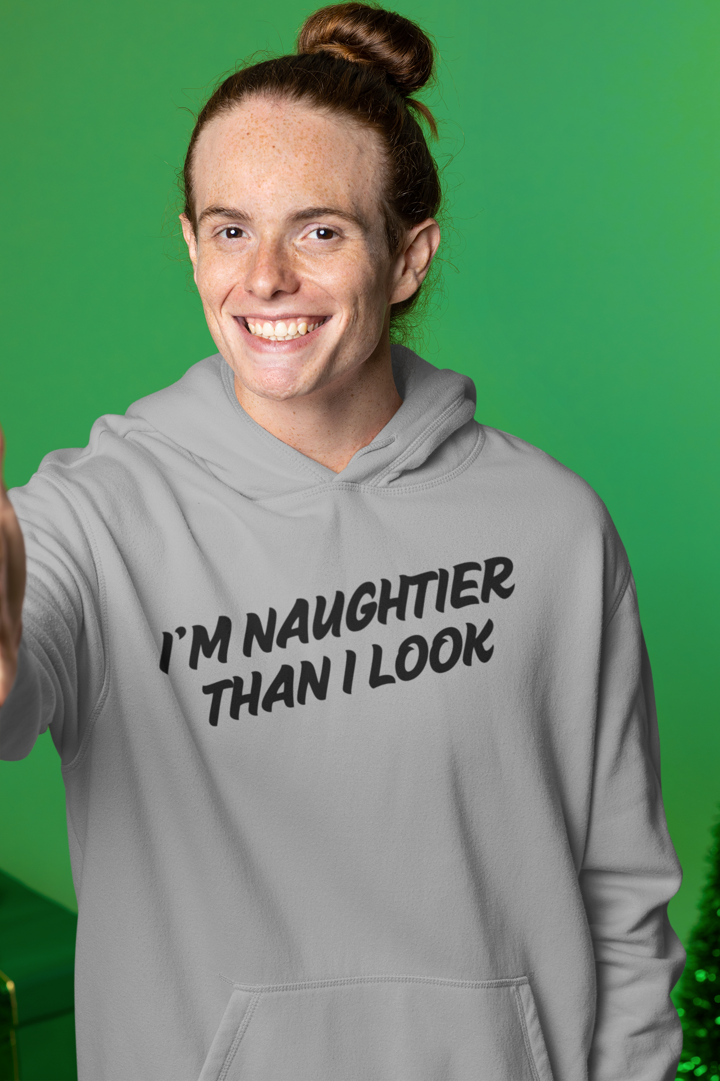 Men's I'm Naughtier Than I Look Grey Hoodie