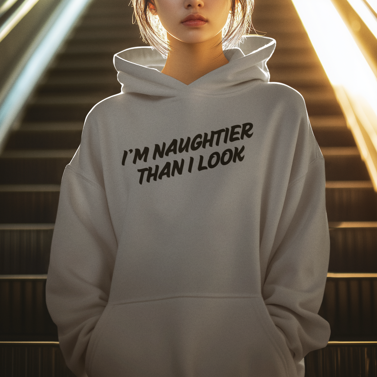 Women's I'm Naughtier Than I Look Grey Hoodie