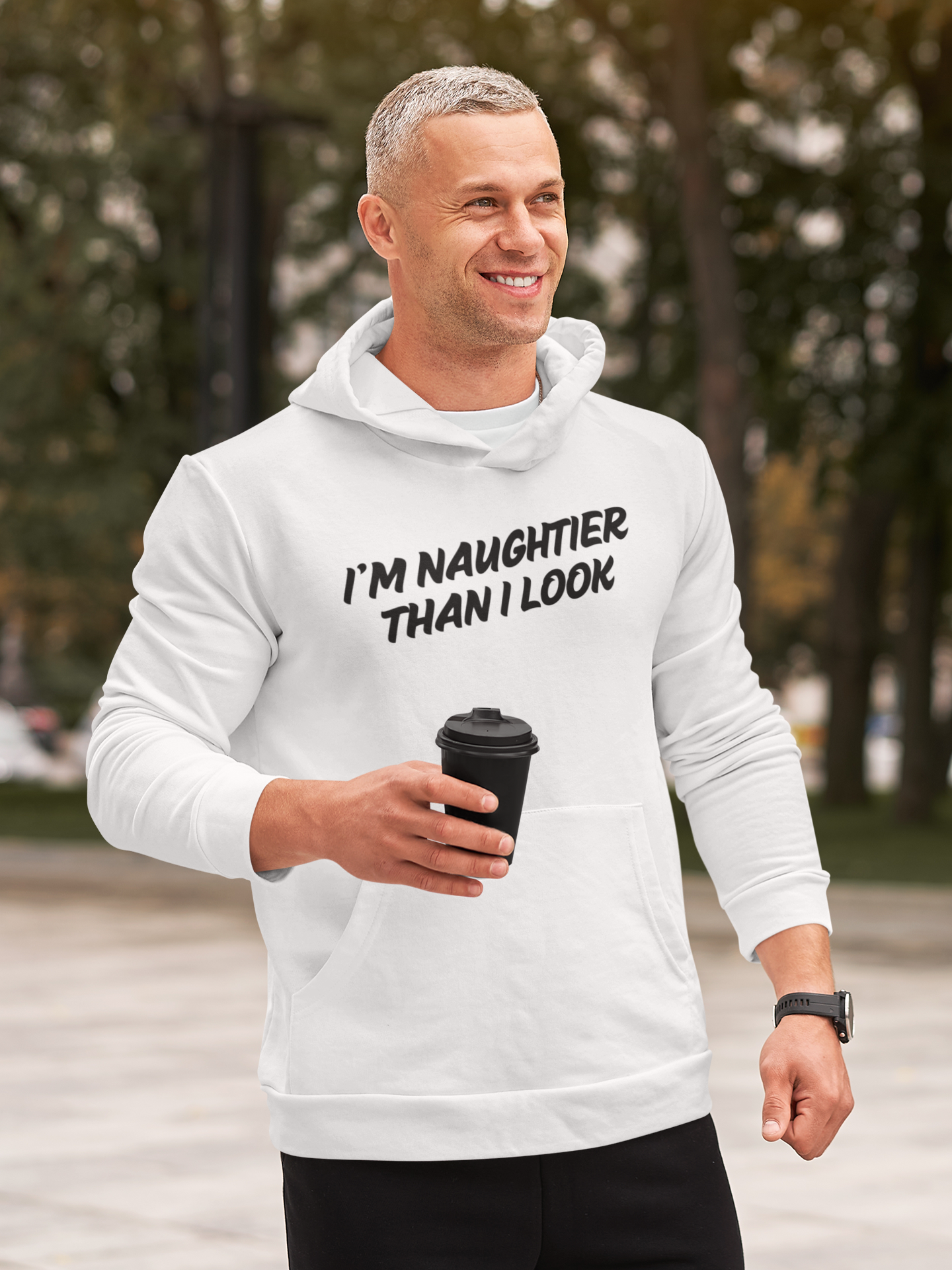 Men's I'm Naughtier Than I Look White Hoodie