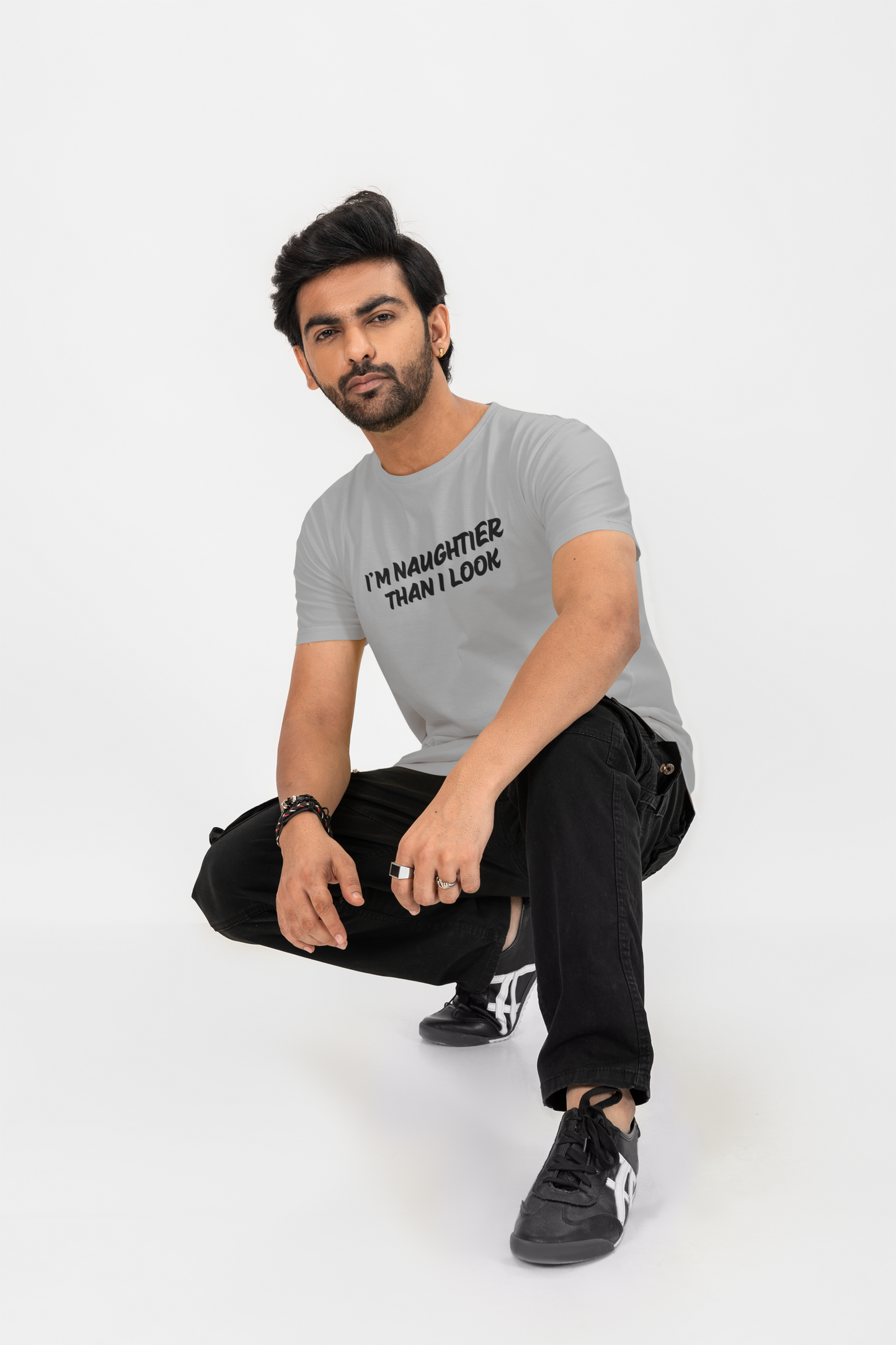 Men's I'm Naughtier Than I Look Grey T-Shirt